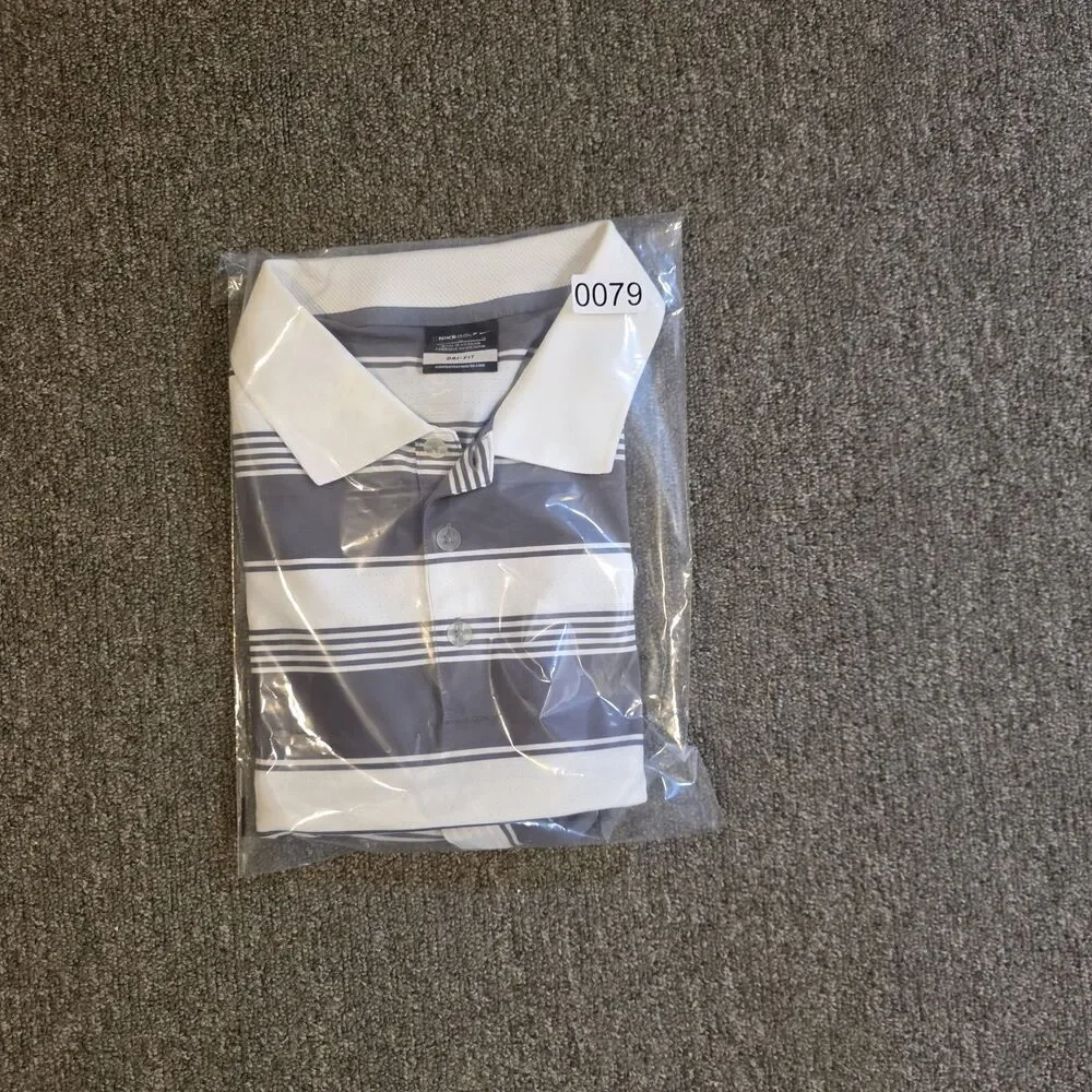 Nike Golf Dri-Fit Moisture Wicking Men's L Gray/White Striped Polo Shirt